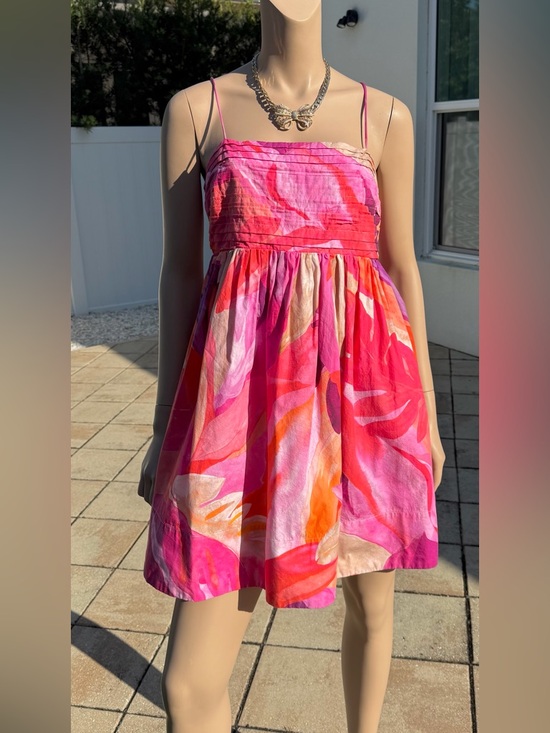 H&M Dresses & Skirts - H&M Flirty Floral Print Mini Dress Pink Orange Purple 100% Cotton Size M